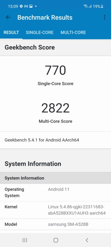 Le Test de Geekbench 5 Sur Samsung Galaxy A52s.