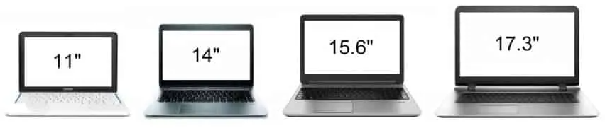 Les ordinateurs portables et les tablettes sont disponibles dans différentes tailles d'écran. La taille de l'écran est donnée en pouces ("") et/ou en centimètres (cm) ; 1 pouce (aussi écrit 1") est égal à 2,54 cm.