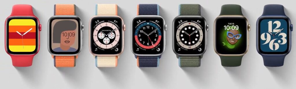 L'Apple Watch Series 6 40 et 44 mm est disponible en 8 couleurs : noir, bleu, or, graphite, gris, rouge, argent et titane.