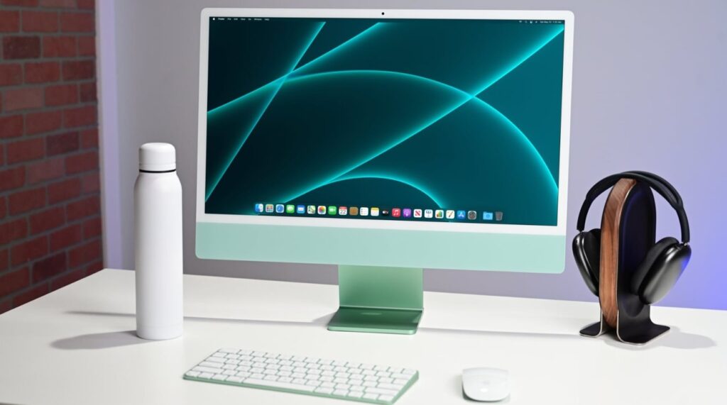 Cet iMac est élégant. Même s’il dispose d’un écran de 24 pouces, sa taille est proche de celle de son prédécesseur de 21,5 pouces.